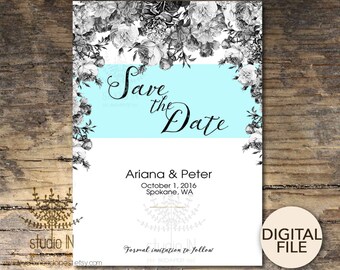 Save the date card, botanical wedding, floral save the date, Save the date printable, rustic save the date, PRINTABLE