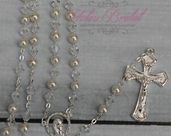 FAST SHIPPING!! Handcrafted Beautiful Silver Rosary, Wedding Rosary, Communion Rosary, Christening Rosary, Confirmation Rosary, Rosary Gift