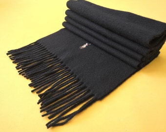 Polo Ralph Lauren Scarf Lambswool Colored Pony Solid Theme Black Vintage Muffler Foulard Shawl Wrap Made In Italy 65" X 11.5"