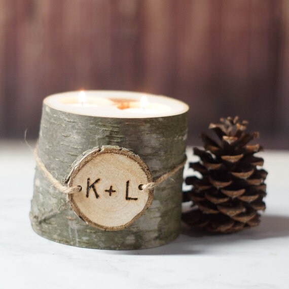 Personalized Candle Holder Wood Candle Log Candle Rustic