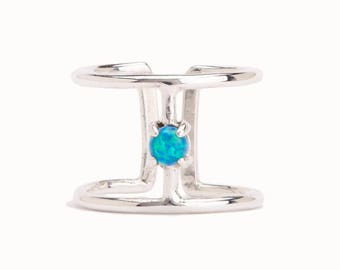 Wire Ring Green Turquoiuse Opal Sterling Silver Adjustable Ring Wrap Ring Boho Jewelry - FRI007SSSO36