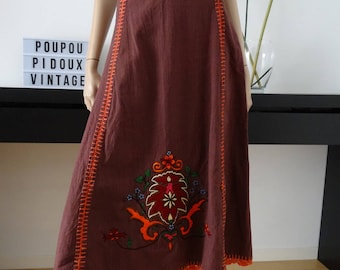 Jupe marron broderies fleurs taille 38/40 / ethnique / hippie / uk 10-12 / us 6-8