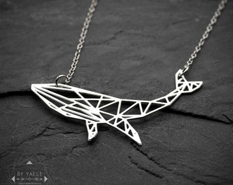 Animal necklace, whale necklace, silver whale, geometric necklace, silver necklace, unique necklace, gift under 50