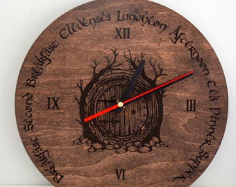 Hobbit Door Engraving Living Room Wood Wall Clock Housewarming New Home Gift for Friend Boyfriend Teen Geek Present Custom Rustic Decor