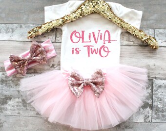 Birthday Girl 2nd Birthday Outfit Pink and Gold 2nd Birthday Girl Outfit Glitter Birthday Shirt Birthday Tutu Set Cake Smash Outfit