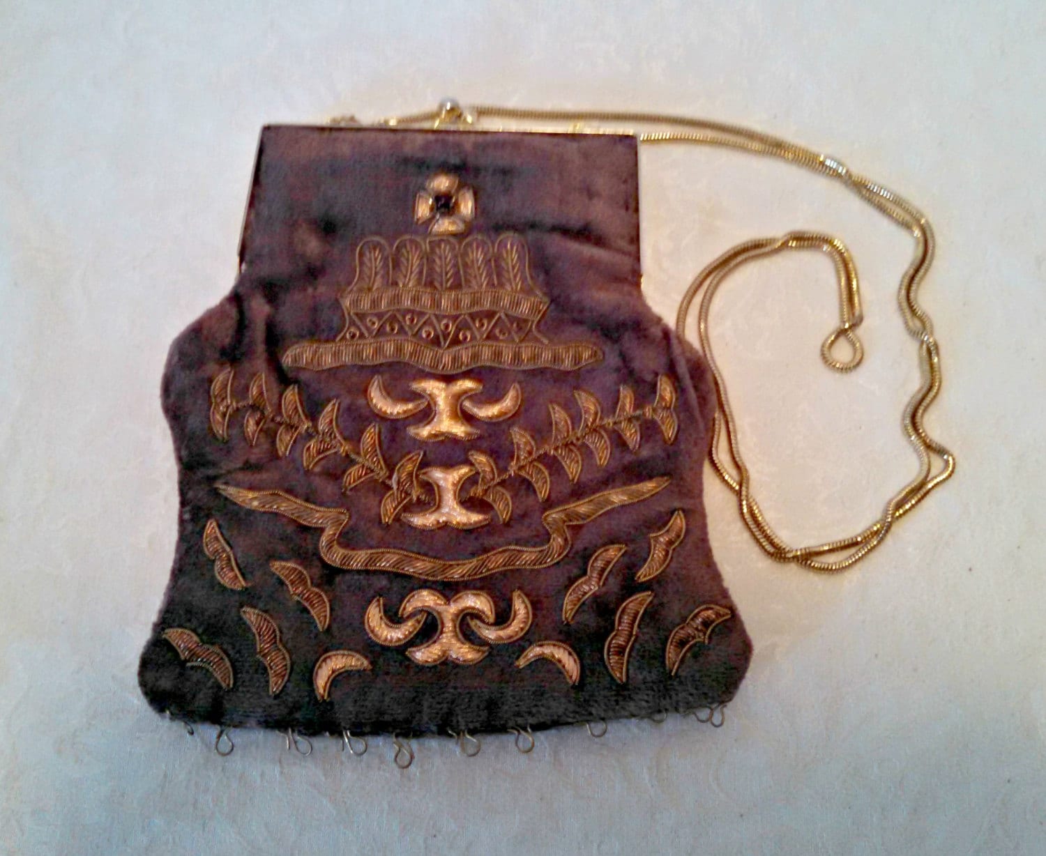 Vintage Evening Bag Eggplant Aubergine Purple Velvet Gold