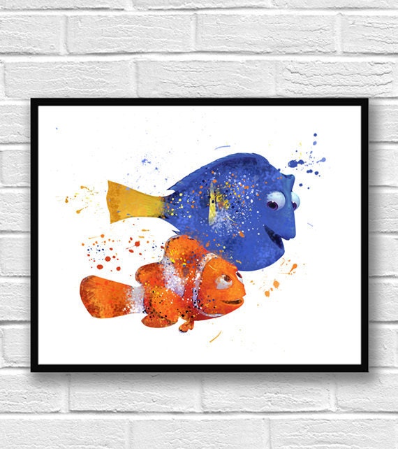 Nemo and Dory Watercolor Print Finding Nemo Art Disney Art