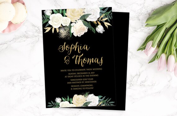 Wedding Invitation / Gold Wedding Invitation / Floral Wedding Invitation / Wedding Invitation Printable / Wedding Invitation Template
