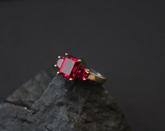 Valentine's Day Sterling Silver and Emerald Cut Red Gemstone Ring