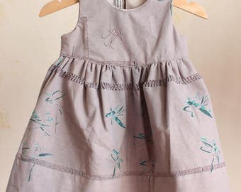 Antique linen day dress in dragonfly pattern