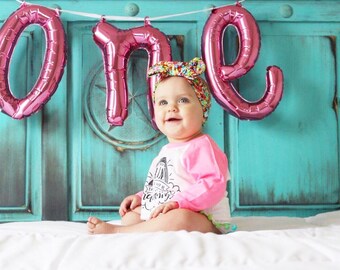 Balloon Banner - One Balloon - First Birthday Balloons - Girl 1st Birthday - Pink and Gold - First Birthday - 1st birthday - Girl Birthday