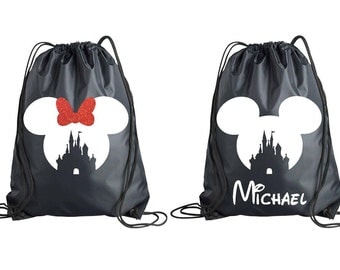 Minnie Mickey Castle Drawstring Bag, Disney World Land Accessory, Disney Trip, Disney Inspired Tote, Disney Backpack