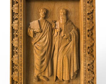 Saints Peter and Paul Wooden Carvings Religious icon Orthodox icons wall art christian gift free shipping