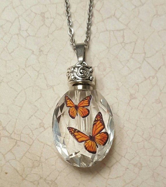 Fillable Crystal Monarch Butterfly Necklace Keepsake Urn