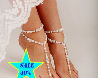 Beaded Barefoot Sandals, Barefoot sandals, Beach wedding Barefoot Sandal, Pearl Barefoot shoes, Bridal Barefoot Sandals, footless sandal