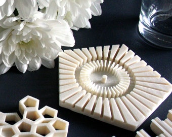 Pentagon - 3D Printed Geometrical Coasters, Modern Drinkware, Cool Beer Coasters, PLUS a Cork Rustic Coaster as Gift