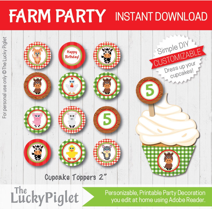 CAKE TOPPERS, Barnyard Party Topper, Farm Birthday Decorations Farm