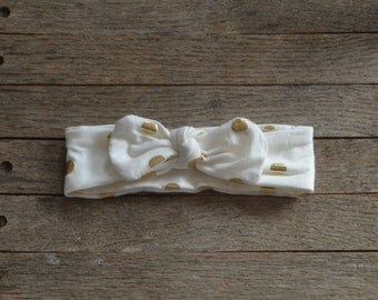 Top Knot Headband,Jersey Knit Headband,Baby Headband,Christmas Headband,Baby Head Wrap,Toddler Headband,Adjustable Headband,Metallic Gold