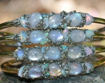 Moonstone and Opal Bracelet, Birthstone Jewelry, Birthstone Bracelet, Moonstone Jewelry, Opal Bracelet, June Birthstone Moonstone