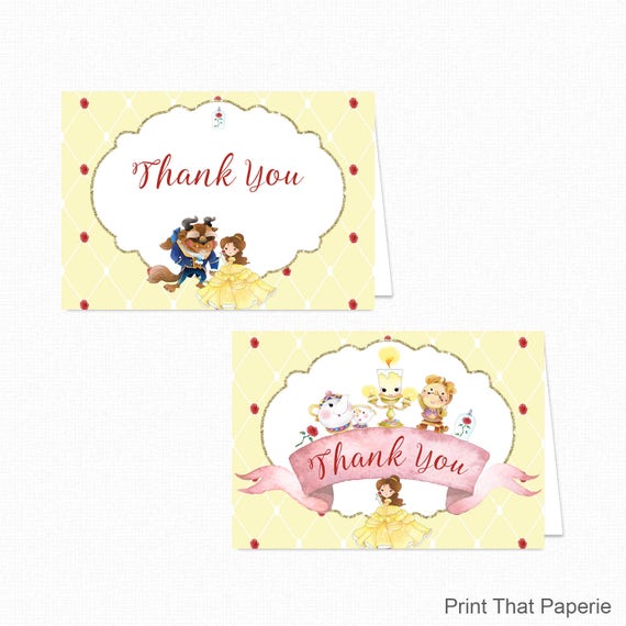 Printable Beauty and the Beast Thank You Card Printable