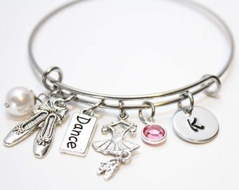 ballet charm bracelet, dance charm bracelet, initial ballet bracelet, initial ballet charm bracelet, little girl ballet charm bracelet