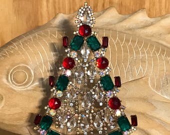 Vintage Husar Czech Rhinestone Tree, Crystal Swinging Garland, Red and Green Christmas Tree, Tabletop tree, Christmas Decoration, Ornament