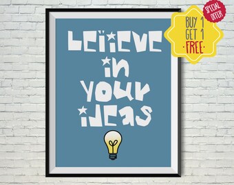 Believe sign, Kids poster, Art for boys room, Kids wall art, Printable art, Kids art work,Nursery prints,Playroom decor,kids room wall decor