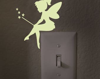 Glow in the dark, fairy decal, light switch decal, girl wall decal,Kids Room Wall Art, fairy glow in the dark decal, fairy, fairy decor