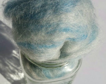 Gray blue variegated wool batting, 1oz, hand dyed wool, carded wool, wool batt, felting wool, carded batts, spinning wool, craft supplies