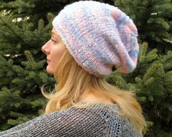 Spring hat youth hat knitted hat crocheted hat crohet beanie slouchy hat slouch hat chunky hat teen girl hat mesh hat multicolor hat adults