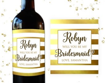 Gold Bridesmaid Wine Labels Bridesmaid Proposal Ask Bridesmaid Pop the question, Bridesmaid Gift Wine Bottle Labels BM0016