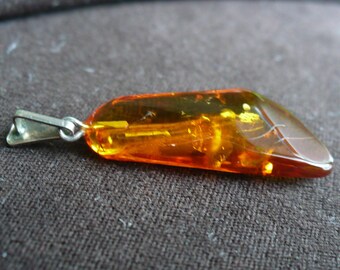 Vintage Natural Amber Pendant with Inclusions, Triangular shape, Deep Honey Color