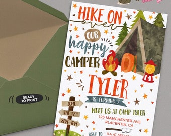 Camping Birthday invitation DIY Camp out printable invite - Camping sign birthday decorations Tent Camping birthday party invitations