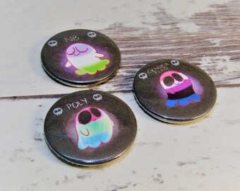 Non Binary, Gender Fluid, Poly Cute Ghosts, 25mm Badge, Unique, Lesbian, Gay, Bisexual, Transgender, Queer, Inclusive, LGBTQI