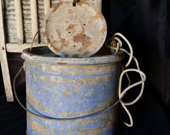 Farmland Decor Minnow Pail, Rustic Old Galvanized Minnow Bucket, Vintage Fishing Memorabilia, Vintage & Collectible Yard Art, Designer Art