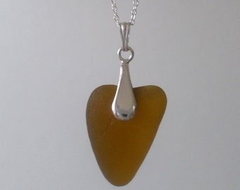 Toffee Heart-Shaped Sea Glass Sterling Silver Necklace Pendant, Seaglass, Beach Jewelry, Seaham, Beach Glass Pendant, Seaglass Necklace