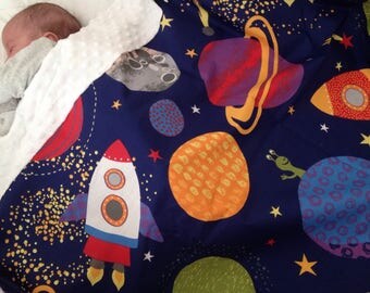 Space Baby Blanket - planets and rockets - out of this world - baby boy blanket minky - spaceship - little astronaut - NASA - space nursery