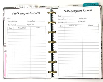 Debt Repayment, Debt Tracker, Debt Log Inserts for the Mini Happy Planner, Discbound Planner, ARC, Levenger, MAMBI