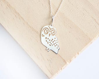 Hedwig Owl Pendant, Sterling Silver, Silver Owl Necklace, Silver Owl Jewelry, Silver Owl, Silver Owl Pendant, Barn Owl, Barn Owl Jewelry