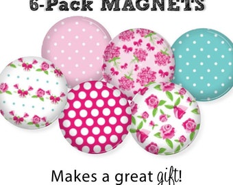 Pink Rose Magnets • SET OF 6 • Roses • Floral • Flower Scrapbook Flair • Gift • Gift for Friend