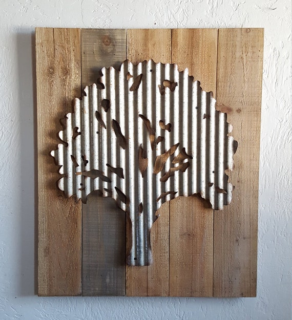 Reclaimed wood and Galvanized Metal Tree of life Wall Art Wall