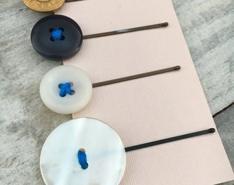 Vintage button bobby pins, vintage hair pins, vintage bobby pins, vintage buttons