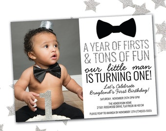 Little Man Birthday Invitation, First Birthday Invitation Boy, Bow Tie Birthday Invitation, Printable Birthday Invitation