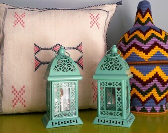 Set of 2 Moroccan lamps in metal and glass - handmade
