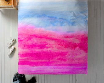 Hot Pink Duvet, Pink Duvet Cover, Queen Duvet, King Duvet, Twin Duvet, Watercolor Bedding, Pink Bedroom Decor, Pink and Purple Duvet
