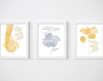 Dumbo, PRINTABLE, Set of 3, Disney quotes, Disney prints, Baby of mine, Disney wall art, Unisex nursery, Baby nursery art, Baby room ideas