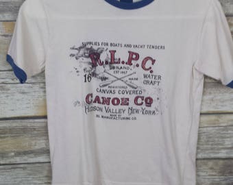 Ralph Lauren POLO Vintage Off White Short Sleeve Ringer Shirt Size Youth S (7) | 1990s 90s | Hudson Valley New York Canoe Co.