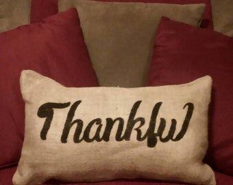 Burlap Thankful Pillow, Burlap Fall Pillow, Burlap Thankful Pillow, Thankful Pillow, Primitive Pillow, Fall Pillow, Thanksgiving Pillow,