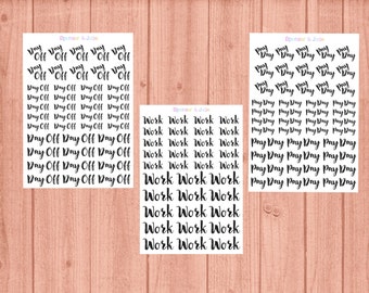 Work / Day Off / Pay Day - Word Stickers in Various Sizes- Phrase Text Lettering Planner Stickers