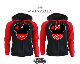 Mickey and Minnie Head Couple Raglan Hoodies Couple Clothing Matching Clothes Gifts for Couples Pärchen Look Matching Couple Cute Disney